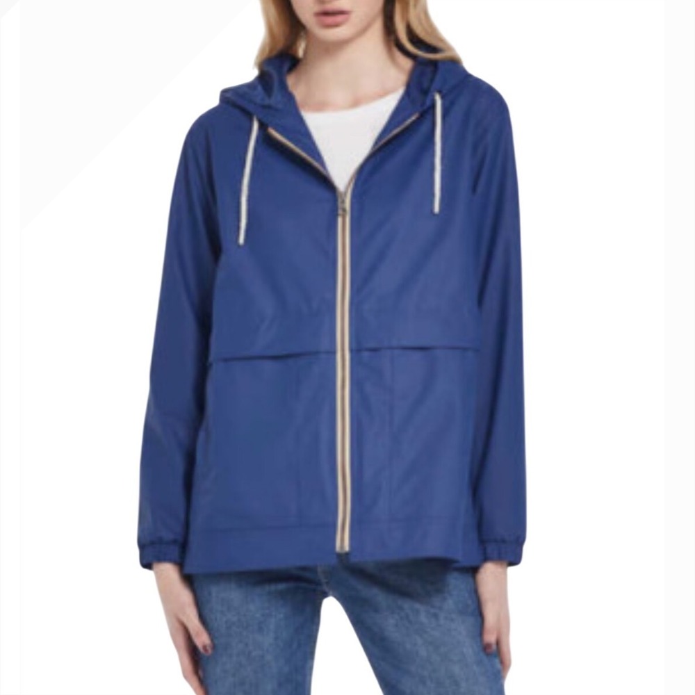 Weatherproof Vintage Blue Hooded Rain Jacket XL/EG Polyurethane Full Zip Casual